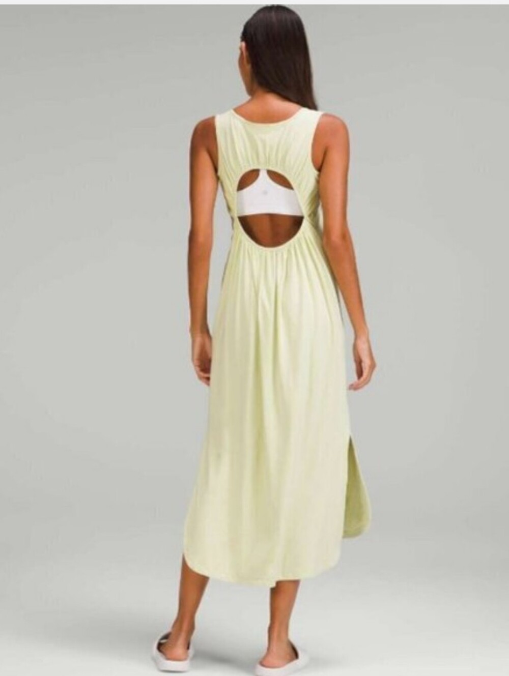 Lululemon 10 Women's Summer Dress Pale Green Cutout Back Maxi Sleeveless Cotton